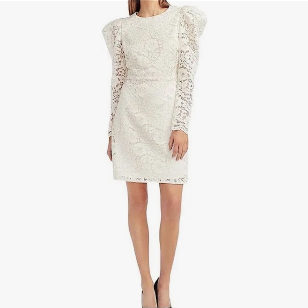 Express Ivory Lace Shoulder Puff Dress XL